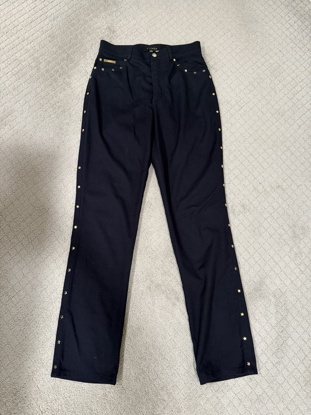 ESCADA Jeans Womens 36 Navy Gold Star Studded Straight Leg Designer Pants